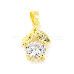 Brass Micro Pave Clear Cubic Zirconia Pendants, Real 18K Gold Plated, Leaf, 18x12.5x7.5mm, Hole: 5x3.5mm(KK-P263-06A-G)