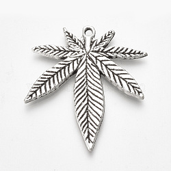 Tibetan Style Alloy Pendants, Pot Leaf/Hemp Leaf Shape, Weed Charms, Cadmium Free & Lead Free, Antique Silver, 38.5x33x2mm, Hole: 2mm, about 130pcs/500g(TIBE-T010-04AS-RS)