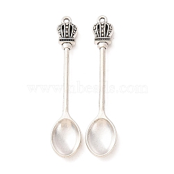 Tibetan Style Alloy Big Pendants, Spoon with Crown Charms, Antique Silver, 54x11x3mm, Hole: 1.4mm, about 435pcs/1000g(AL-CBA5212-16AS)