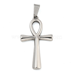 304 Stainless Steel Pendants, Ankh Cross Charm, Antique Silver, 44x24.5x2.5mm, Hole: 9.5x5.5mm(STAS-B057-01AS)