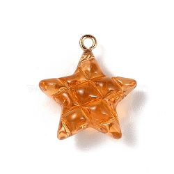 Transparent Resin Pendants, Star Charms with Light Gold Tone Alloy Loops, Chocolate, 23x20.5x9.5mm, Hole: 2mm(RESI-Z016-02B-LG)