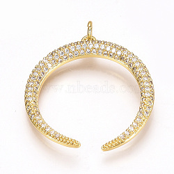 Brass Micro Pave Cubic Zirconia Pendants, Double Horn/Crescent Moon, Golden, 29x27.5x3mm, Hole: 3mm(ZIRC-T004-09G)