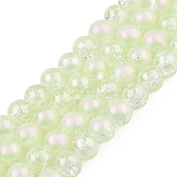 Translucent Crackle Glass Beads Strands, with Glitter Powder, Round, Honeydew, 8x7.5mm, Hole: 1mm, about 100~105Pcs/strand, 31.50 inch~33.07 inch(80cm~84cm)(CCG-T003-01J)