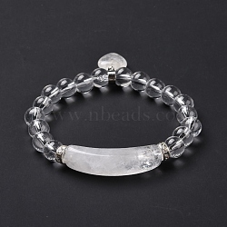 Natural Quartz Crystal Beads Charm Bracelets, Heart, 2-1/4 inch(56mm)(BJEW-K164-B01)