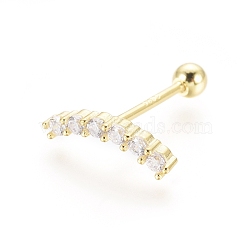 925 Sterling Silver Barbell Cartilage Earrings, Screw Back Earrings, with Cubic Zirconia, Golden, 11x3x2mm,  Pin: 0.8mm(STER-G031-25G)