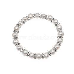 Plastic Imitation Pearl Beaded Stretch Bracelets for Women, White, 7-1/8 inch(18cm)(TT2462-1)