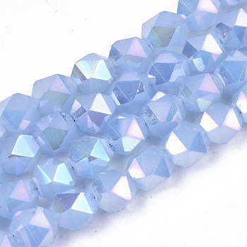 Electroplate Glass Beads Strands, Imitation Jade, AB Color Plated, Faceted, Round, Cornflower Blue, 6x6x6mm, Hole: 1mm, about 100pcs/strand, 22.24 inhes(56.5cm)
