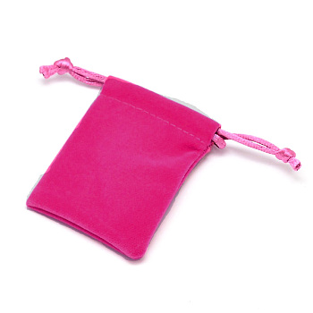 Rectangle Velvet Cloth Gift Bags, Jewelry Packing Drawable Pouches, Deep Pink, 7x5.3cm