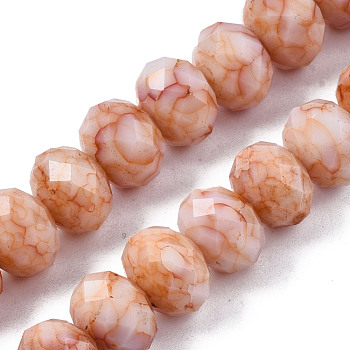 Opaque Baking Painted Glass Beads Strands, Imitation Stones, Faceted, Rondelle, Light Salmon, 13~14x10mm, Hole: 1mm, about 33pcs/strand, 13.19 inch~13.78 inch(33.5~35cm)