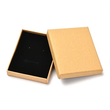Rectangle Kraft Paper Ring Box, Snap Cover, with Sponge Mat, Jewelry Box, Gold, 9.7x7.7x1.7cm, Inner Size: 90x70mm