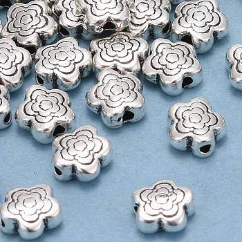 Tibetan Style Alloy Beads, Flower, Antique Silver, Lead Free & Cadmium Free, 6x6x3mm, Hole: 1mm