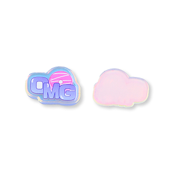 Plate Transparent Acrylic Cabochons, with Printed Omg, Medium Slate Blue, 16x22.5x2.5mm