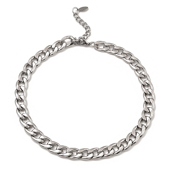 304 Stainless Steel Cuban Link Chain Necklace, Stainless Steel Color, 16~16-1/8 inch(40.5~41cm)