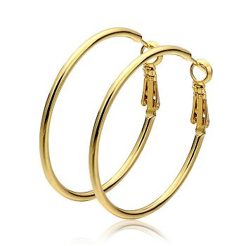 Women Big Earrings Real 18K Gold Plated Eco-Friendly Tin Alloy Big Hoop Earrings, 4x42mm