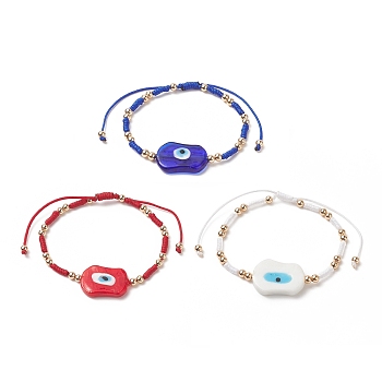 3Pcs 3 Color Evil Eye Lampwork & Glass Seed Braided Bead Bracelets Set for Women, Mixed Color, Inner Diameter: 2~3-1/2 inch(5.2~8.8cm), 1Pc/color