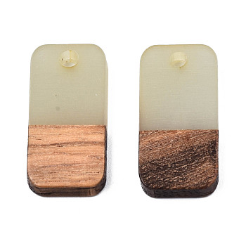 Two-tone Transparent Resin & Walnut Wood Pendants, Waxed, Rectangle, Pale Goldenrod, 20.5x10x3~4mm, Hole: 2mm