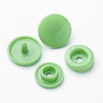 Resin Snap Fasteners, Raincoat Buttons, Flat Round, Light Green, Cap: 12x6.5mm, Pin: 2mm, Stud: 10.5x3.5mm, Hole: 2mm, Socket: 10.5x3mm, Hole: 2mm
