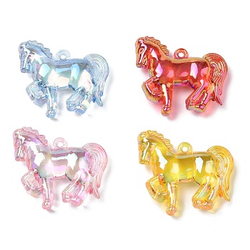 Electroplate Transparent UV Plating Acrylic Pendants, Iridescent, Horse Charms, Mixed Color, 43.5x45.5x11mm, Hole: 2.5mm