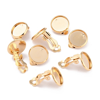 304 Stainless Steel Clip-on Earring Setting, Flat Round, Golden, 16x14x8mm, Hole: 3mm, Tray: 12mm
