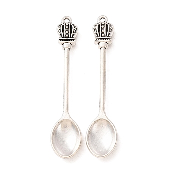 Tibetan Style Alloy Big Pendants, Spoon with Crown Charms, Antique Silver, 54x11x3mm, Hole: 1.4mm, about 435pcs/1000g