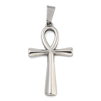 304 Stainless Steel Pendants, Ankh Cross Charm, Antique Silver, 44x24.5x2.5mm, Hole: 9.5x5.5mm