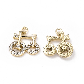 Alloy Crystal Rhinestone Charms, Bicycle, Light Gold, 15x14x2.5mm, Hole: 1.8mm