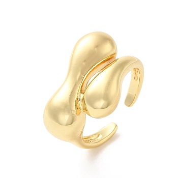 Brass Open Cuff Rings, Teardrop, Real 18K Gold Plated, Inner Diameter: 18mm