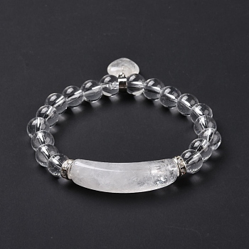 Natural Quartz Crystal Beads Charm Bracelets, Heart, 2-1/4 inch(56mm)