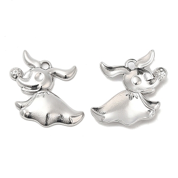 304 Stainless Steel Pendants, Dog Charm, Stainless Steel Color, 20x24x3mm, Hole: 1.8mm