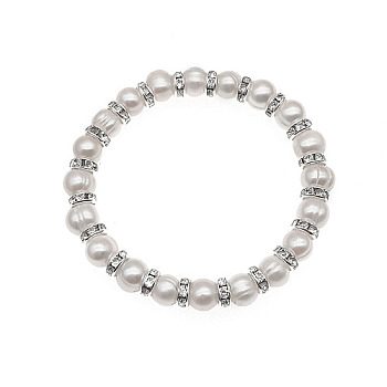 Plastic Imitation Pearl Beaded Stretch Bracelets for Women, White, 7-1/8 inch(18cm)