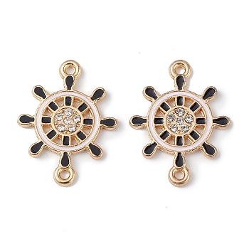 Alloy Enamel Connector Charms, Helm Links with Crystal Rhinestone, Light Gold, Cadmium Free & Nickel Free & Lead Free, Black, 22x16.8x1.7mm, Hole: 1.2mm