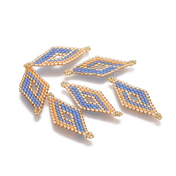 MIYUKI & TOHO Handmade Japanese Seed Beads Links, Loom Pattern, Rhombus, Colorful, 40.5x16~16.5x2mm, Hole: 2mm