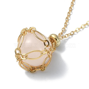 Круглые ожерелья с подвесками из натурального розового кварца(NJEW-JN04565-01)-2