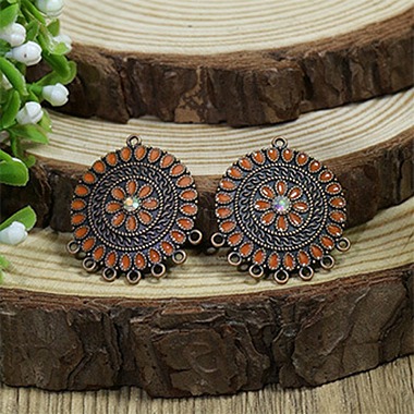 Red Copper Sienna Flower Alloy Rhinestone+Enamel Links