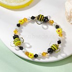 Austrian Crystal & Glass Pearl & Handmade Millefiori Beads Stretch Bracelets for Women, Beeds & Flower, Yellow, Inner Diameter: 1-7/8 inch(4.7cm)(BJEW-TA00702)