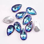 Glass Rhinestone Pendants, Pointed Back & Back Plated, Teardrop, Sapphire AB, 16x9x5.5mm, Hole: 1.2mm(RGLA-WH0015-01A-03)