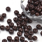 Baking Paint 6/0 Glass Seed Beads, Round, Coconut Brown, 4~4.5x3mm, Hole: 1~1.2mm, about 4500pcs/bag, about 450g/bag(SEED-Q025-4mm-M04)