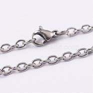 Non-Tarnish 304 Stainless Steel Cable Chain Necklaces, with Lobster Claw Clasps, Stainless Steel Color, 29.92 inch(76cm), 3mm(NJEW-L443-03P)