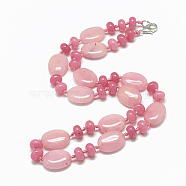Natural Rhodochrosite Beaded Necklaces, with Alloy Lobster Clasps, Oval, Dyed, 18.1 inch~18.5  inch(46~47cm), Oval: 18x13.5x5.5~6mm(NJEW-S394-28)