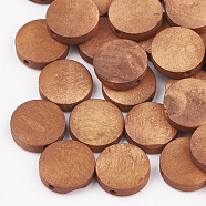 Natural Pear Wood Beads, Dyed, Flat Round, Chocolate, 15x4mm, Hole: 1.8mm(WOOD-T009-1.5cm-04)