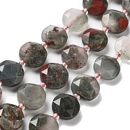Natural African Bloodstone Beads Strands, with Seed Beads, Faceted Hexagonal Cut, Flat Round, 12~12.5x5~6mm, Hole: 1.2~1.4mm, about 27~29pcs/strand, 15.55~15.75 inck(39.5~40cm)(G-NH0004-040)