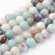 Natural Flower Amazonite Bead Strands, Round, 10~10.5mm, Hole: 1.5mm, about 38pcs/strand, 15.3 inch(39cm)(G-G735-61-10mm)