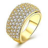 Classic Brass Cubic Zirconia Wide Band Rings for Women, Golden, US Size 7(17.3mm)(RJEW-BB08100-7G)