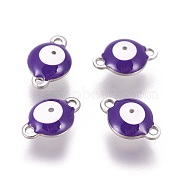 304 Stainless Steel Enamel Links connectors, Flat Round with Evil Eye, Stainless Steel Color, Indigo, 12x8x4mm, Hole: 1.4mm(STAS-F206-02P-B02)