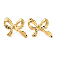 304 Stainless Steel Stud Earrings, Bowknot, Real 18K Gold Plated, 28x22mm(EJEW-Z055-01G-02)