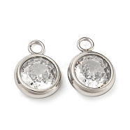 304 Stainless Steel Charms, with Glass Rhinestone, Flat Round, Stainless Steel Color, 10.5x8x3mm, Hole: 1.6mm(STAS-L022-161P)