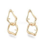 Brass Stud Earring Findings, for Half Drilled Beads, Twist Double Rhombus, Real 18K Gold Plated, 24x10.3mm, Pin: 0.8mm and 0.7mm(for half drilled beads)(KK-G432-25G)
