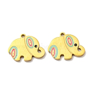 304 Stainless Steel Charms, with Enamel, Elephant Charms, Real 14K Gold Plated, 12x15x1mm, Hole: 1.4mm(STAS-L022-175G)