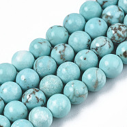 Round Natural Howlite Beads Strands, Dyed, Turquoise, 4~5mm, Hole: 1mm, about 95pcs/strand, 15.31''(38.9cm)(G-TAG0001-01C)