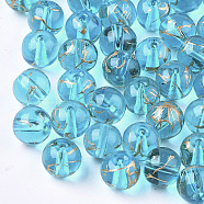 Drawbench Transparent Glass Beads, Round, Spray Painted Style, Sky Blue, 8mm, Hole: 1.5mm(GLAD-Q017-01C-8mm)